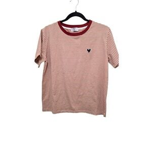 E+ Women's Red & White Striped Ringer Tee Black Heart Design Size‎ M